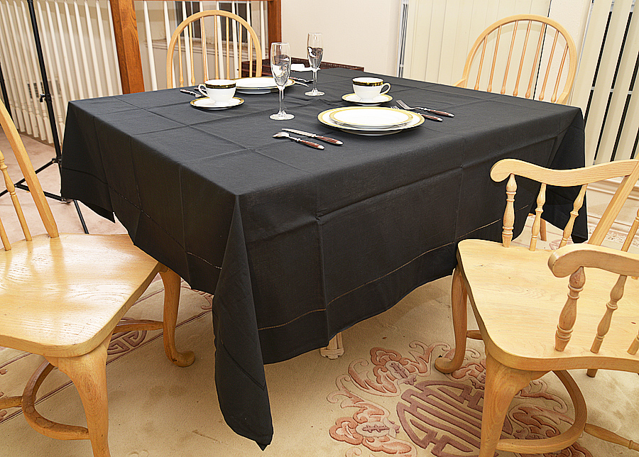 Black colored Hemstitch Tablecloth. 70" Square