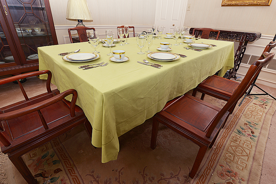 Celery Green colored hemstitch tablecloth